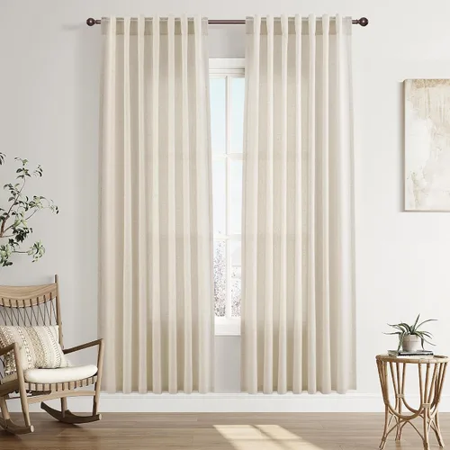 Vista 10 de Joywell - Cortinas de lino de 96 pulgadas de largo para sala de estar Natural