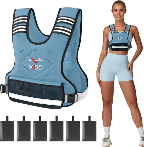 Vista 14 de VBSD Adjustable Weighted Vest for Women Men 4-10lb/11-20lb/20-32lb Vest with 6 Ironsand Weights Body Weight Vest with Reflective Strip for Running