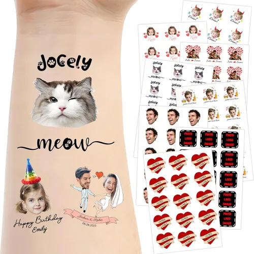 Vista 27 de Tatuajes temporales personalizados para la cara, tatuajes faciales personalizados con nombre de foto, logotipo, texto, calcomanía de tatuaje falsa