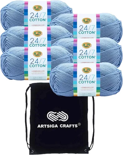 Vista 52 de Lion Brand 24/7 Algodón Blanco 761-100 (6-Carrillos - Mismo Lote de Tinta) Hila Gruesa Media #4 de Algodón para Crochet y Tejido con Bolsa
