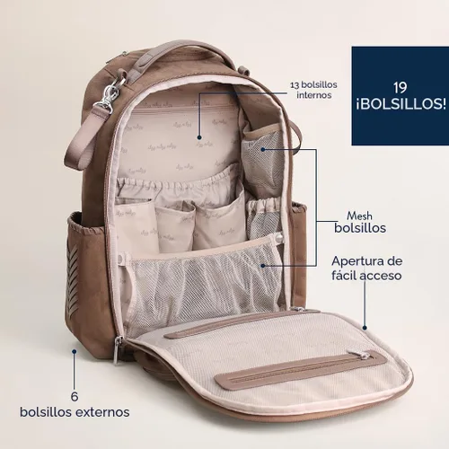 Vista 5 de Itzy Ritzy Boss Plus Mochila grande para pañales con 19 bolsillos (Aspen)