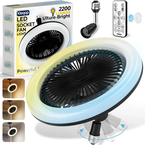 Vista 11 de Lámpara de ventilador de techo con control remoto y extensor, ventilador de Blanco