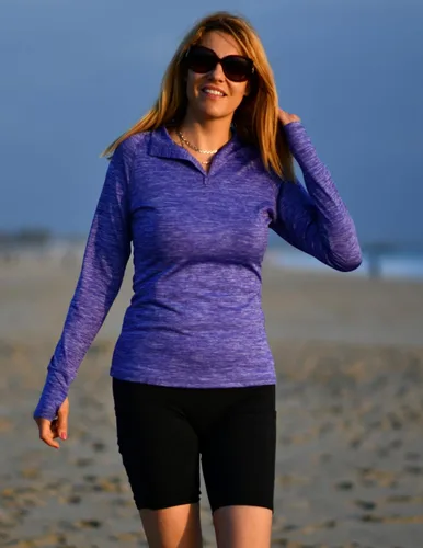 Vista 3 de ELESOL Camiseta de manga larga para mujer, con protección UPF 50+, para yoga, con agujero para pulgar, para entrenamiento, con cremallera de un