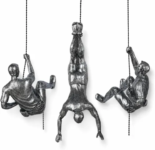Vista 14 de Gran conjunto de 3 esculturas de pared de hombres escalando Arte decorativo de pared nórdica de simplicidad moderna, esculturas de hombre escalador