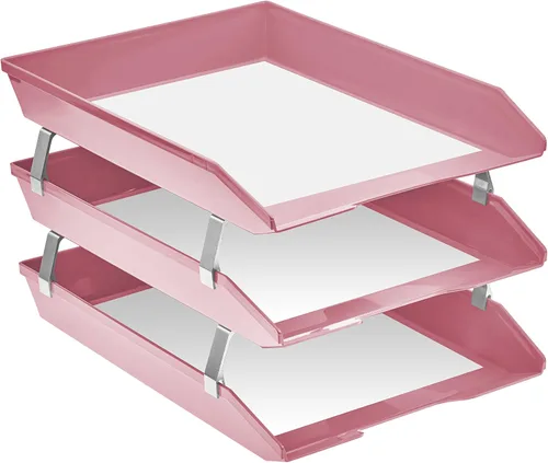 Vista 2 de Acrimet Facility - Organizador de archivos de plástico de 3 niveles con carga frontal (color rosa sólido)