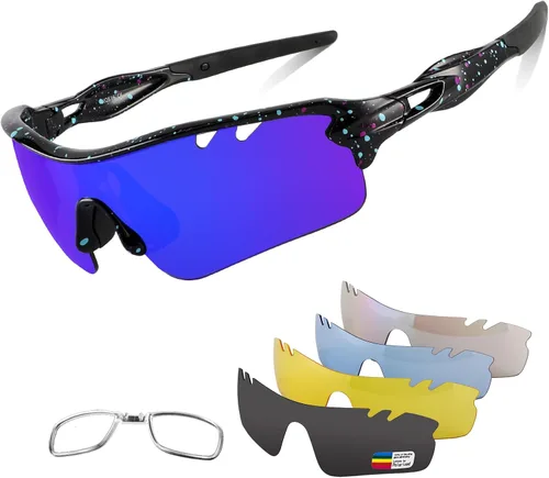 Vista 18 de BangLong Polarized UV400 Sports Sunglasses with 5 Lenses for Men Women TR90 Flexible Frame, 5 Interchangeable Lens with RX Insert, 0.9oz Sports