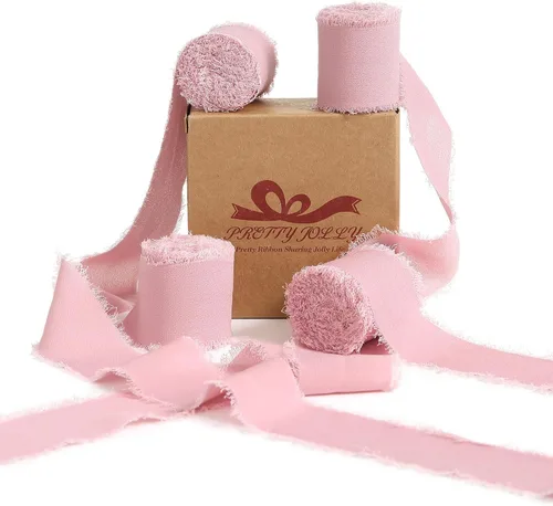 Vista 17 de Pretty Jolly Cinta de gasa beige para envolver regalos, 3 rollos de 2 pulgadas x 7 yardas, cinta de tela de seda hecha a mano con flecos para ramo