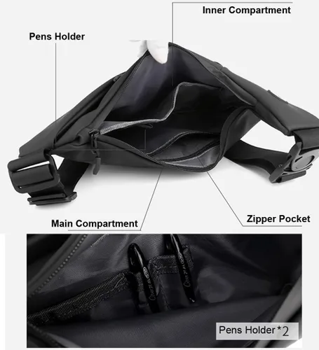 Vista 6 de Chiantera - Bolso cruzado pequeño para hombre, mochila de hombro casual para senderismo, viajes, correr, mochila de pecho (negro), Negro