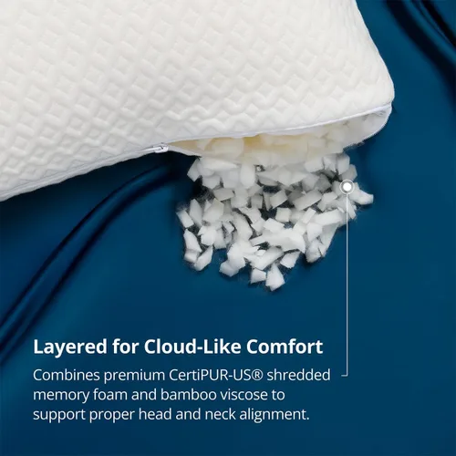 Vista 5 de Cosy House Collection - Almohada de espuma viscoelástica de lujo con rayón derivado de bambú triturado - Relleno ajustable y extraíble - Funda