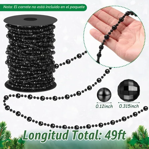 Vista 2 de Pangda Guirnalda de cuentas de 49 pies para árbol de Navidad, hilo de perlas artificiales de plástico, cadena de rollo para Navidad, manualidades