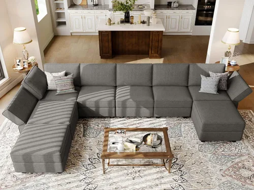 Vista 4 de Belffin - Sofá seccional modular con cama oculta, sofá seccional convertible para sala de estar. Sofá color gris claro