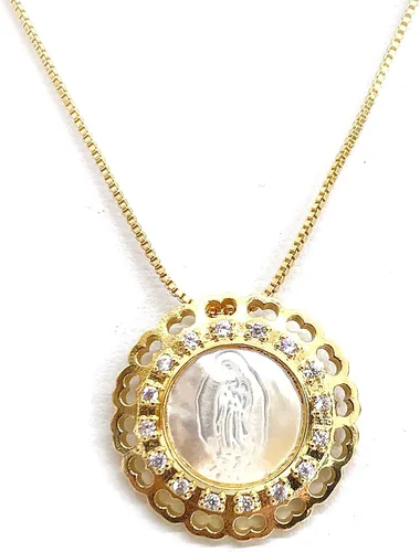 Vista 2 de LESLIE BOULES Medalla Virgen de Guadalupe Cadena chapada en oro de 18 quilates Joyería religiosa, Metal