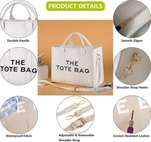 Vista 5 de Taiuloo The Tote Bag para mujer, bolso de mano de cuero con cremallera, bolsa de hombro para mujer, bolsa cruzada para oficina, viajes