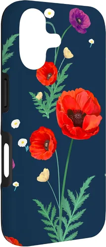 Vista 3 de Poppy Flowers Floral Flora red Orange on Navy Blue Aesthetic Case for iPhone 17