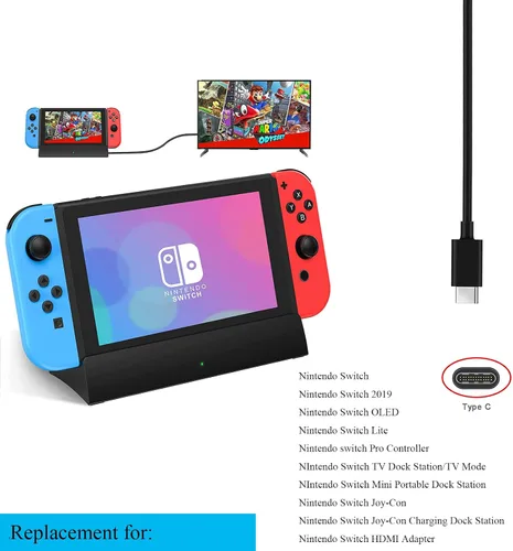 Vista 2 de Cargador de interruptor de 10 pies para Nintendo Switch, cargador rápido diseñado para Nintendo SwitchSwitch LiteSwitch OLED, compatible con el modo