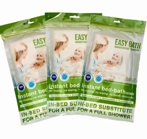 Vista 5 de Easy Bath - Toallitas de baño 100% biodegradables sin enjuague, hipoalergénicas con tecnología de liberación administrada, ducha completa con solo