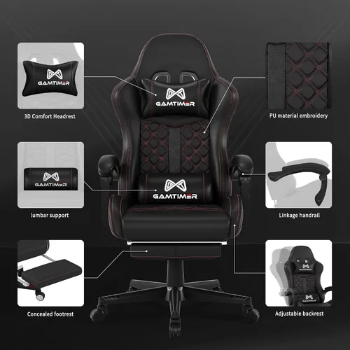 Vista 4 de Silla para videojuegos, silla para adultos de 400 libras, silla de computadora de respaldo alto con reposapiés y reposabrazos vinculados, silla
