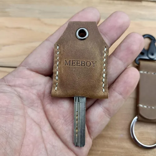 Vista 8 de handmade Keychain leather Protective Key Case Cover key fob protector Key Holder Small Home Storage Bag Key Ring Pouch