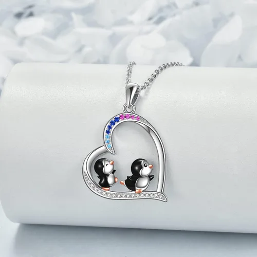 Vista 2 de YAFEINI Penguin Dog Gifts Sterling Silver Penguin Snowflake Necklace Heart Dog Pendant Jewelry for Women Girls Christmas Gifts