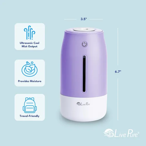 Vista 5 de LivePure Humidificadores de niebla fría para dormitorio. Humidificador pequeño para bebés, guardería, plantas, oficina. Humidificador ultrasónico
