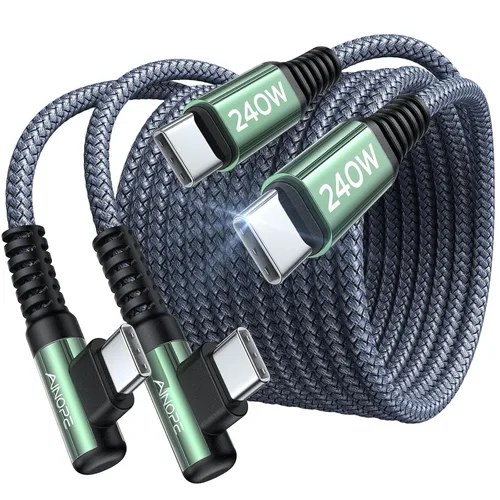 Vista 25 de AINOPE Cable USB C a USB C de 240 W de carga rápida de 1.5 pies, cable de carga rápida tipo C en ángulo recto para iPhone 16 Pro Max Plus, iPhone