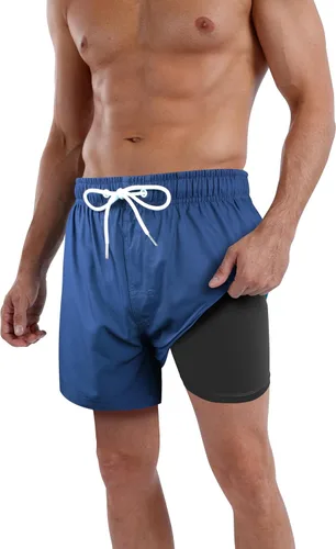 Vista 19 de Traje de baño para hombre con forro de compresión de secado rápido de 5.5 pulgadas con forro tipo bóxer amarillo (1-Yellowstar)