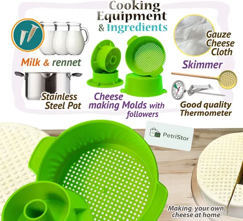 Vista 4 de Molde para queso con seguidor de pistón de color verde - Suministros de elaboración de queso - Molde para Queso Casero - Molde para Queso Casero