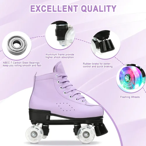 Vista 3 de YYW Patines clásicos de doble fila para mujeres y niñas, patines de ruedas de piel sintética de alta calidad, para interiores y exteriores