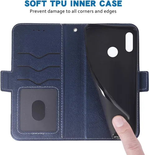 Vista 5 de Funda tipo cartera para Huawei P Smart 2019/Honor 10 Lite Mujeres Hombres Correa de muñeca, cubierta de cuero sintético para teléfono celular