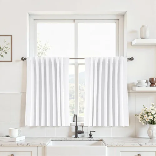 Vista 51 de UHITECH Cortinas cortas de lino de 24 pulgadas de largo para ventanas pequeñas de granja, cortinas opacas modernas para sala de estar, pestañas