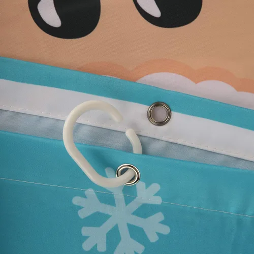 Vista 4 de LIVILAN Cortina de ducha de Navidad, diseño de Papá Noel y reno con 12 ganchos, cortina de baño decorativa de Navidad de tela de dibujos animados