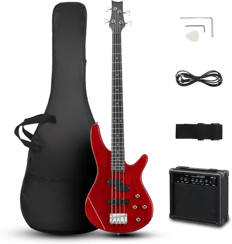 Vista 9 de Ktaxon Guitarra Bajo Eléctrica de 4 Cuerdas con Amplificador de 20 W, Pastilla Tipo PJ, Mástil de Arce Secado Naturalmente al Aire, Diapasón