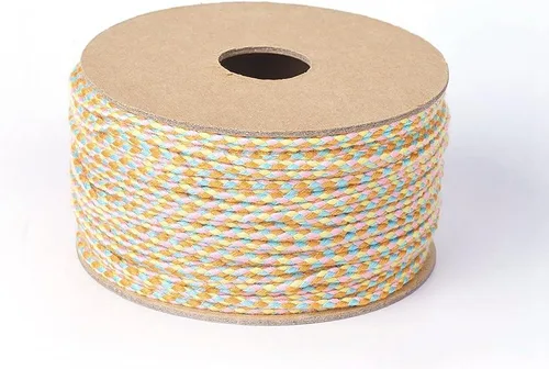 Vista 4 de Cordones de macramé de algodón natural azul de 0.079 in con ribete trenzado de hilo decorativo con carrete para hacer macramé de bricolaje