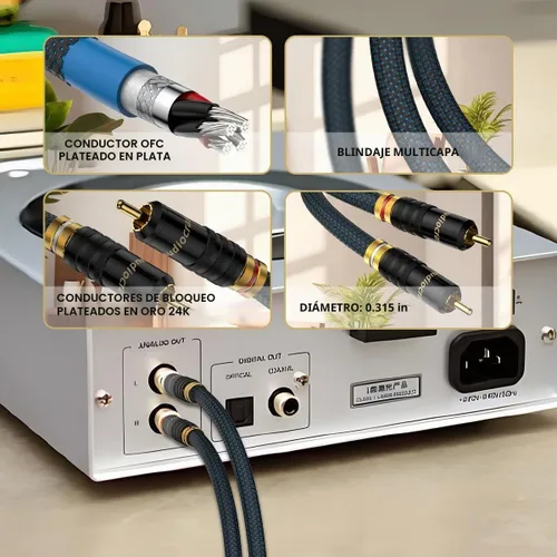 Vista 3 de Audiocrast - Cable RCA A10 de 3.3 pies, doble RCA macho interconexión estéreo para reproductores de CD, amplificadores, receptores AV, sistemas
