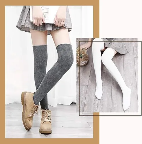 Vista 7 de Calcetines altos hasta el muslo para mujer, calcetines casuales por encima de la rodilla, calcetines altos para aniversarios, vacaciones