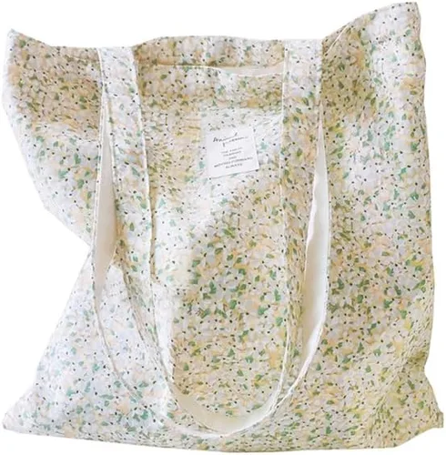 Vista 27 de Floral Canvas Tote Bag Double-Sided Printed Cloth Cotton Tote Floral Shoulder Bags for Beach Travel Shopping Grocery