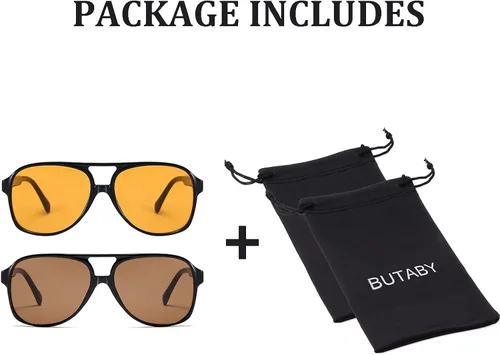 Vista 7 de BUTABY Gafas de sol de aviador vintage para mujeres y hombres gafas retro de los años 70 marco cuadrado grande protección UV400