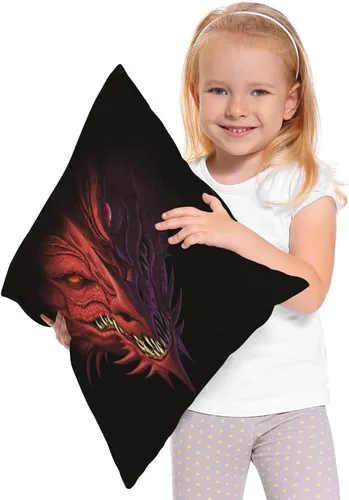 Vista 2 de Funda de almohada de dragón, cabeza de dragón rojo enojado, funda de cojín cuadrada suave, decoración del hogar para sofá, dormitorio, automóvil