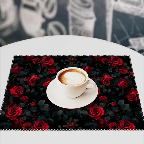 Vista 7 de Red Rose Placemats Set of 6 Resistant Table Mats Washable Place Mats for Dinner Party Table Decoration