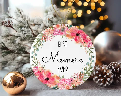Vista 3 de Adorno de Navidad con la frase "Best Memere Ever", adorno de Navidad para memere de hijo, hija, regalos de nanna, adorno de Navidad de cerámica