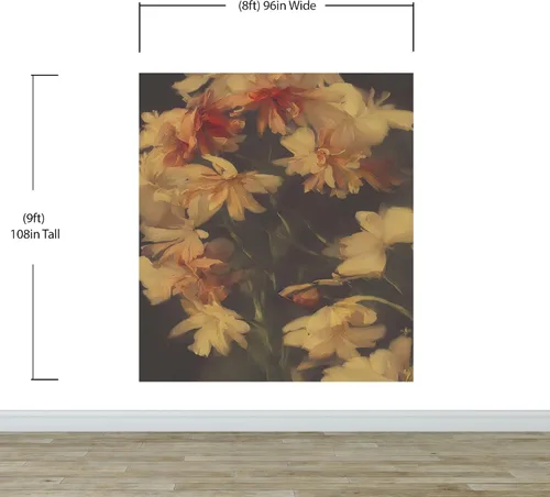 Vista 3 de Fondo oscuro vintage con flores amarillas papel tapiz botánico. Papel tapiz despegable y pegable, papel tapiz removible, floral oscuro, papel tapiz