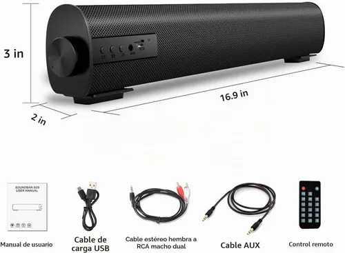 Vista 6 de Barra de Sonido Portátil para TV/PC, Altavoz Bluetooth 5.0 con Cable e Inalámbrico para Interiores y Exteriores con Control Remoto y Cable Coaxial