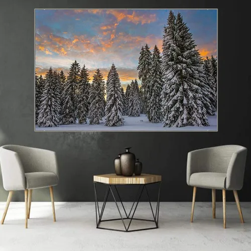 Vista 3 de Imprimir sobre lienzo. Cartel de la naturaleza Cuadros de paisaje del bosque de la nieve de la montaña de la nieve del lago. Impresiones en lienzo