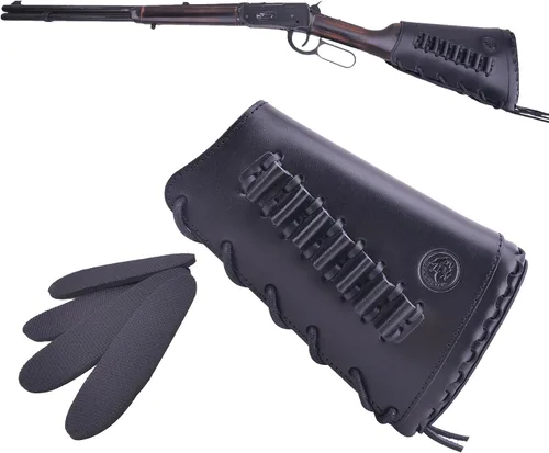 Vista 22 de Almohadilla de cuero para mejilla de culata cosida a mano para rifle 38/357 45-70 308 .22LR 12GA Mano zurda - Negro