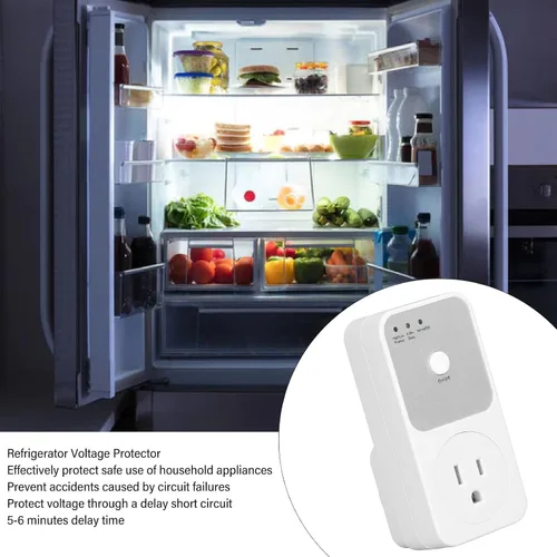 Vista 7 de Protector de voltaje para refrigerador, enchufe de relé, rango de 80 V-150 V, retardo de 5 a 6 minutos, material de PC, enchufe estadounidense
