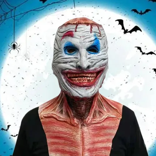 Vista 3 de Máscara de payaso que cambia la cara de Halloween, casco de payaso aterrador de boca movible, casco de calavera de doble cara, accesorios
