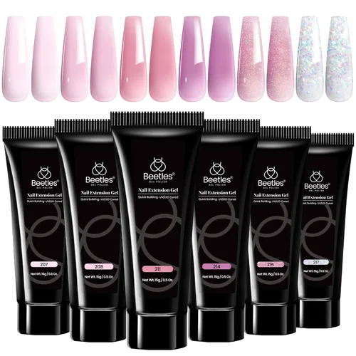 Vista 13 de Beetles - Kit de extensión de gel de uñas de polietileno, 6 colores de gelatina nude con solución deslizante, mejora de uñas para principiantes