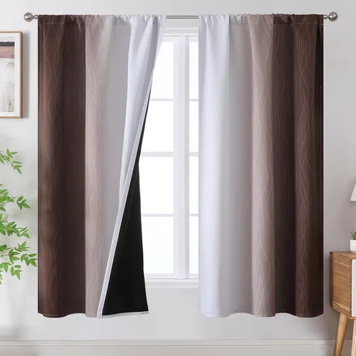 Vista 85 de Estelar Textiler Cortinas oscurecedoras beige y blanco grisáceo de 45 pulgadas de largo, cortinas graduadas con bloqueo de luz para baño, cortinas