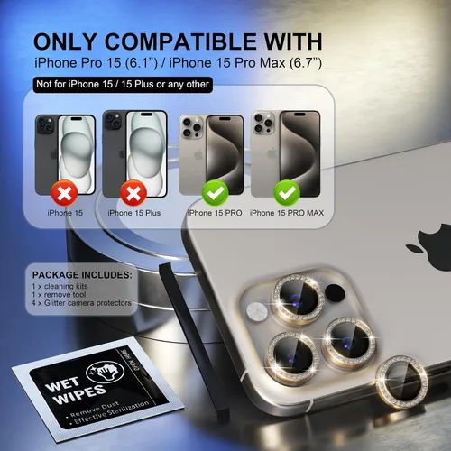 Vista 258 de Choiche Compatible para iPhone 16 Pro/iPhone 16 Pro Max Protector de Lente de Cámara, Vidrio Templado 9H Protector de Pantalla de Cubierta de Cámara