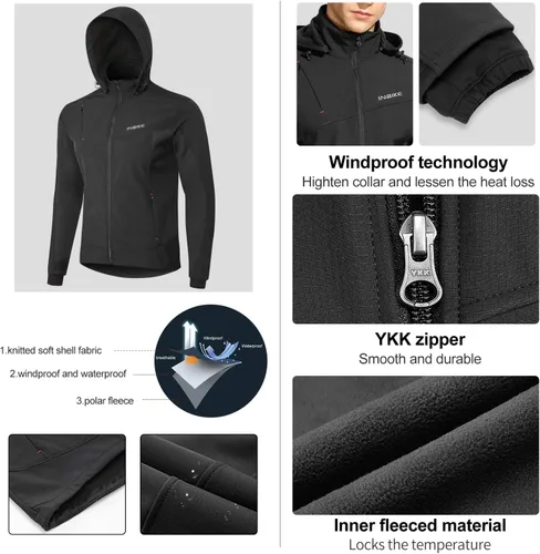 Vista 3 de INBIKE Chaquetas softshell de invierno para hombre, resistentes al viento y cálidas, ideales para ciclismo, correr, senderismo y otras actividades